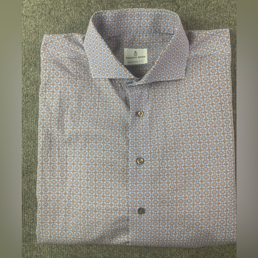 Emanuel Berg Modern Fit Mens Cotton Blend Long Sleeve Dress Shirt Size XL